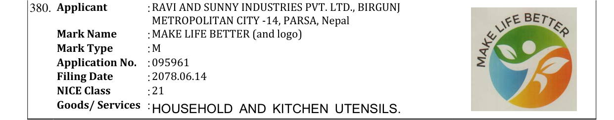 Original bulletin entry for MAKE LIFE BETTER (and logo)