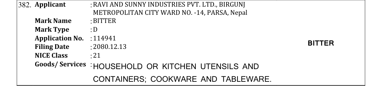 Original bulletin entry for BITTER
