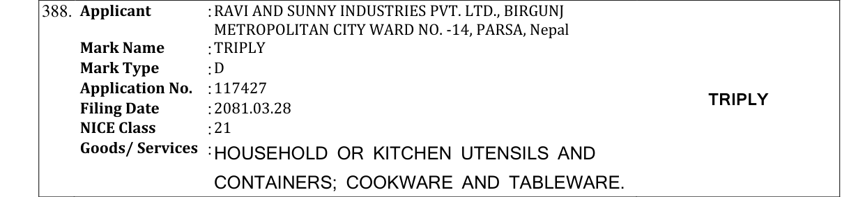Original bulletin entry for TRIPLY