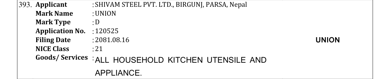 Original bulletin entry for UNION