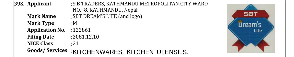 Original bulletin entry for SBT DREAM'S LIFE (and logo)