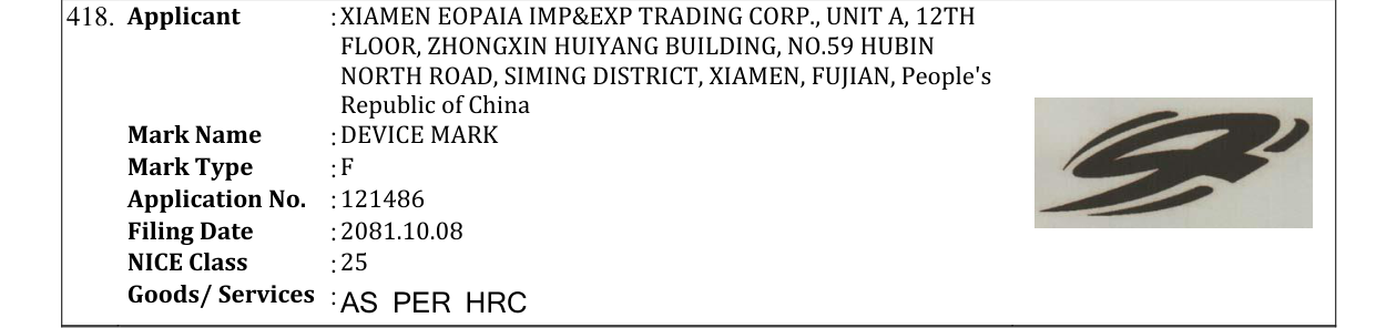 Original bulletin entry for DEVICE MARK