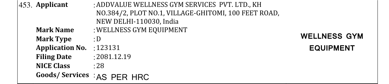 Original bulletin entry for WELLNESS GYM EQUIPMENT