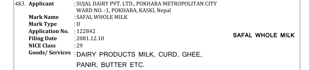 Original bulletin entry for SAFAL WHOLE MILK