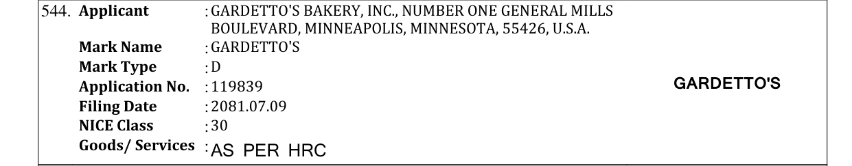Original bulletin entry for GARDETTO'S