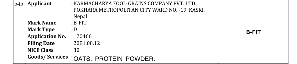 Original bulletin entry for B-FIT