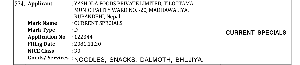 Original bulletin entry for CURRENT SPECIALS