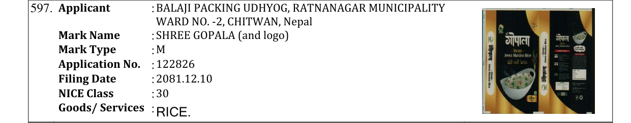 Original bulletin entry for SHREE GOPALA (and logo)