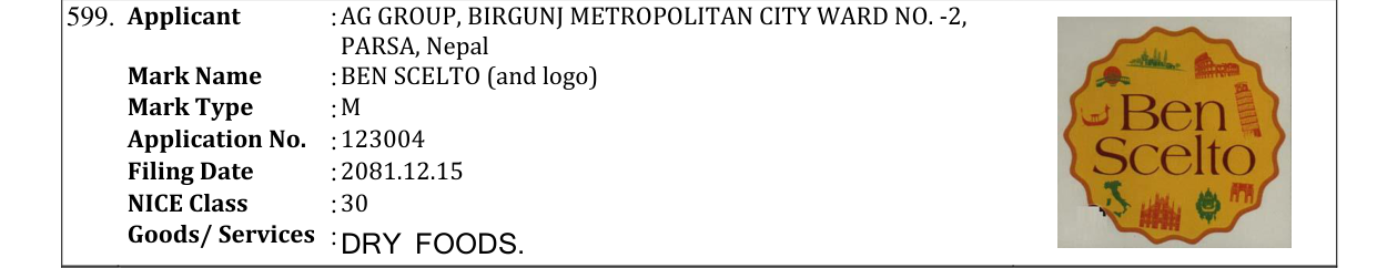 Original bulletin entry for BEN SCELTO (and logo)