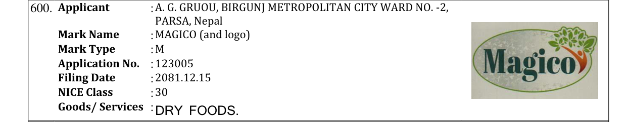 Original bulletin entry for MAGICO (and logo)