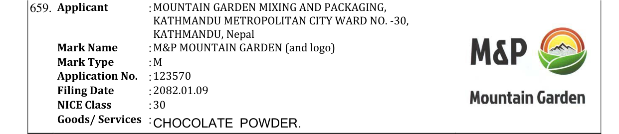 Original bulletin entry for M&P MOUNTAIN GARDEN (and logo)