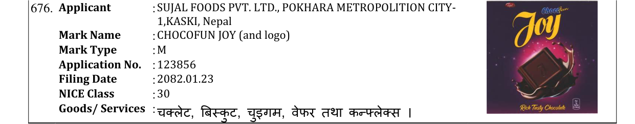 Original bulletin entry for CHOCOFUN JOY (and logo)