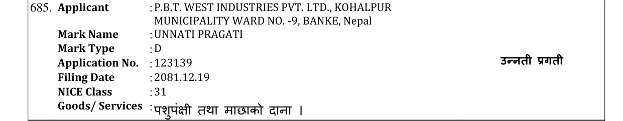 Original bulletin entry for UNNATI PRAGATI