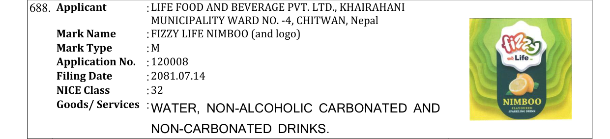 Original bulletin entry for FIZZY LIFE NIMBOO (and logo)