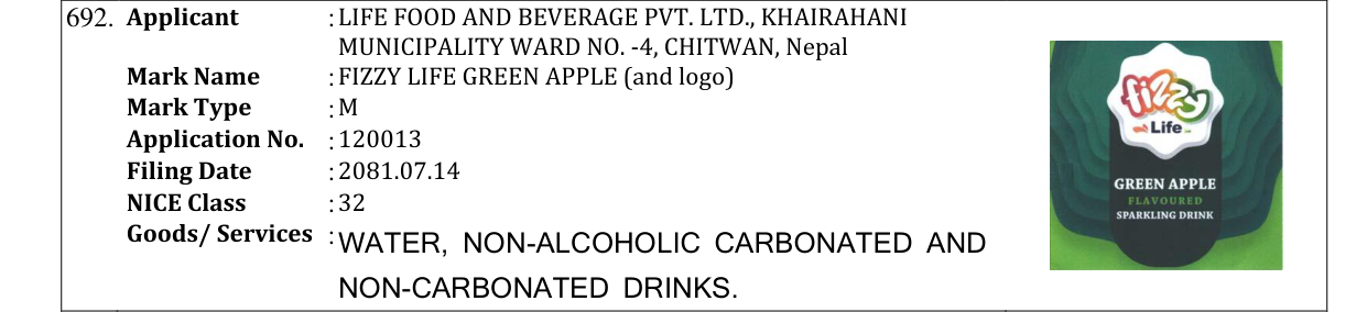 Original bulletin entry for FIZZY LIFE GREEN APPLE (and logo)