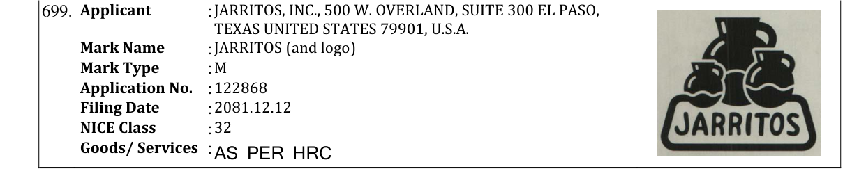 Original bulletin entry for JARRITOS (and logo)