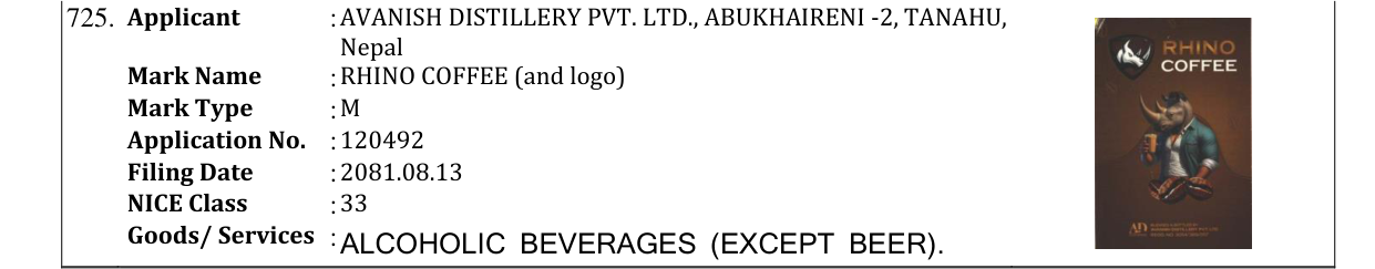 Original bulletin entry for RHINO COFFEE (and logo)