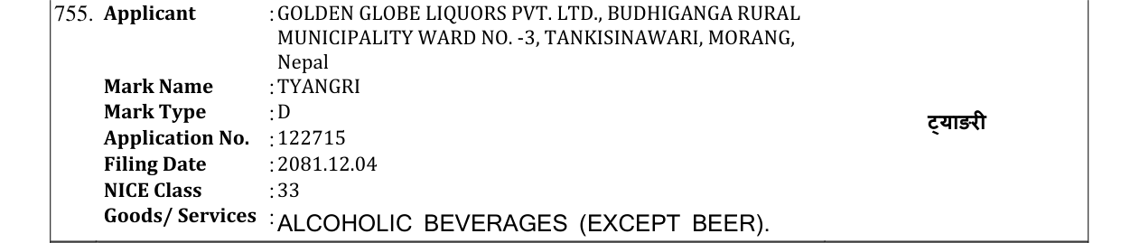 Original bulletin entry for TYANGRI
