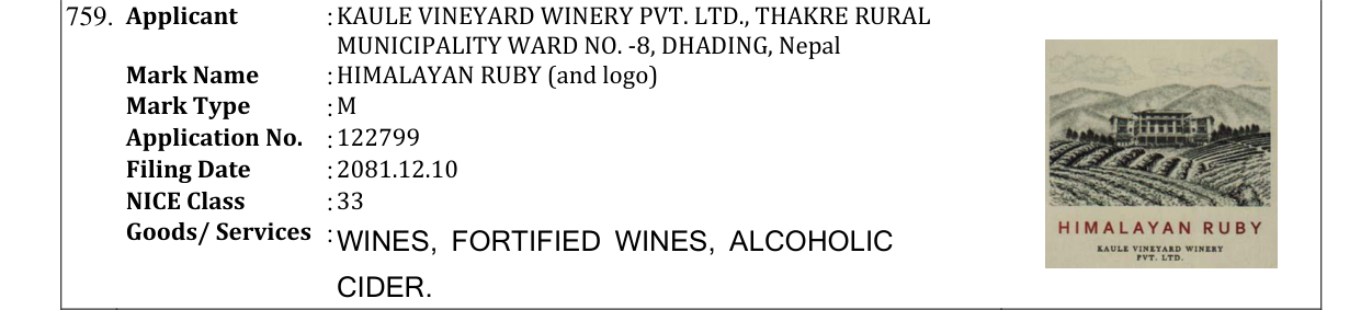 Original bulletin entry for HIMALAYAN RUBY (and logo)