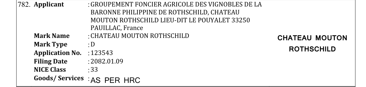 Original bulletin entry for CHATEAU MOUTON ROTHSCHILD CHATEAU MOUTON