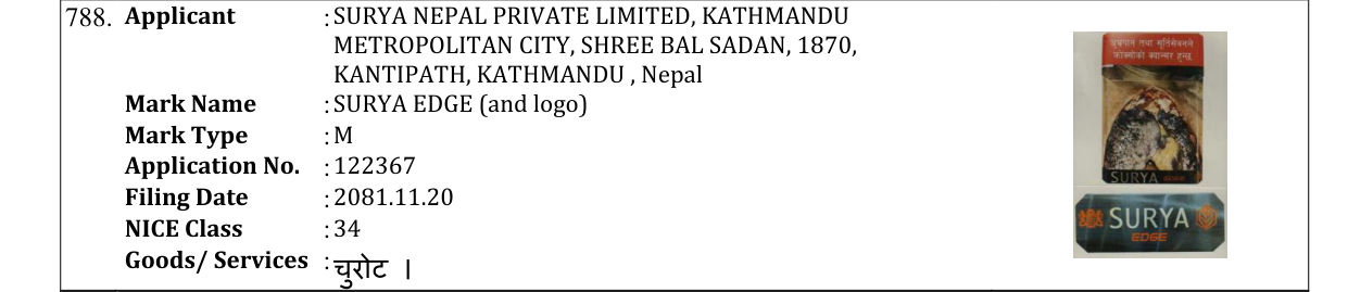 Original bulletin entry for SURYA EDGE (and logo)