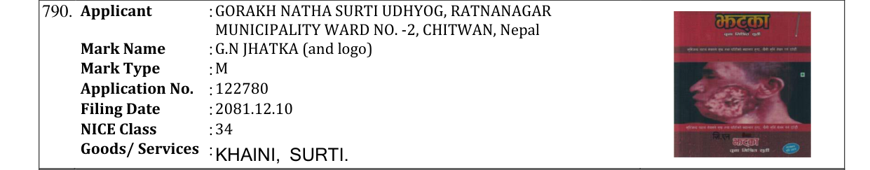 Original bulletin entry for G.N JHATKA (and logo)
