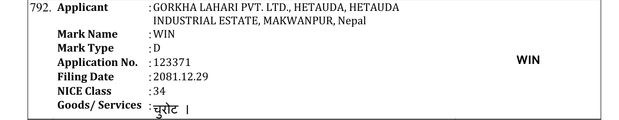 Original bulletin entry for WIN
