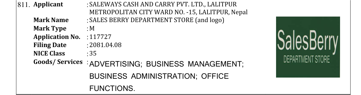 Original bulletin entry for SALES BERRY DEPARTMENT STORE (and logo)