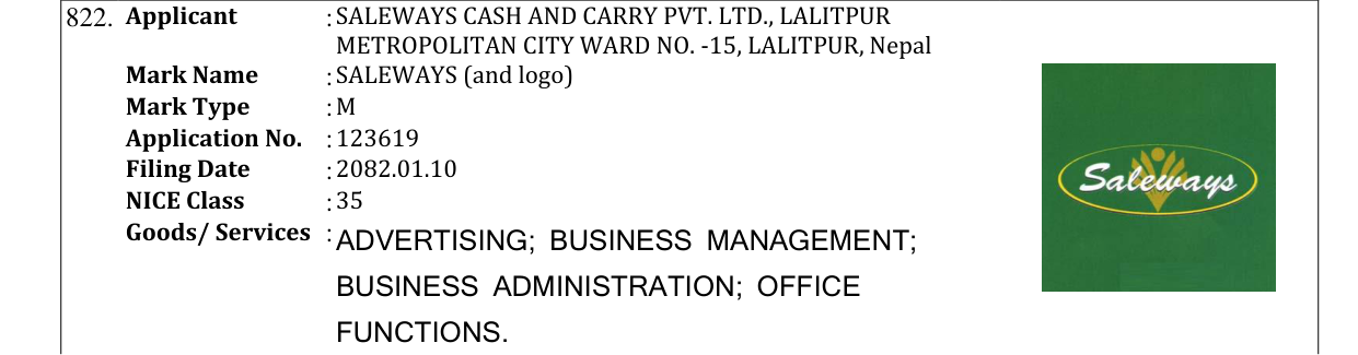 Original bulletin entry for SALEWAYS (and logo)