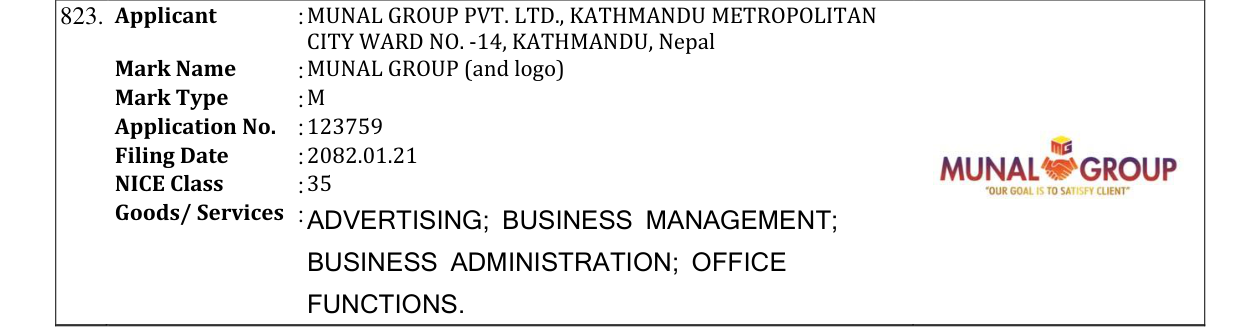 Original bulletin entry for MUNAL GROUP (and logo)