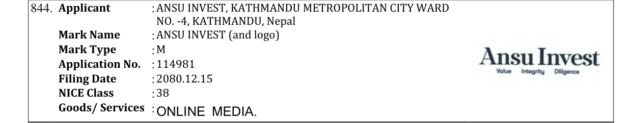 Original bulletin entry for ANSU INVEST (and logo)