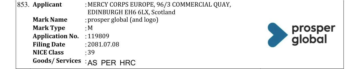 Original bulletin entry for prosper global (and logo)