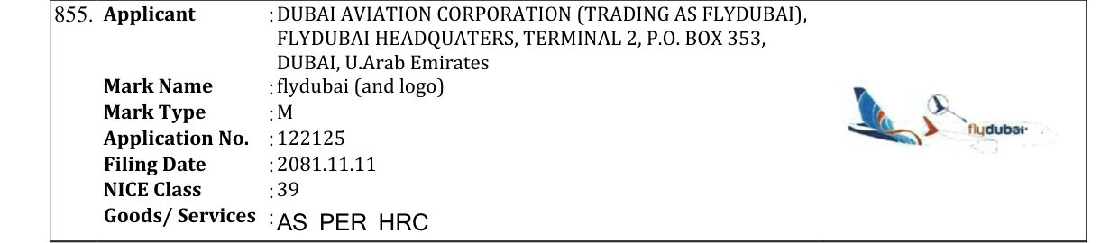 Original bulletin entry for flydubai (and logo)