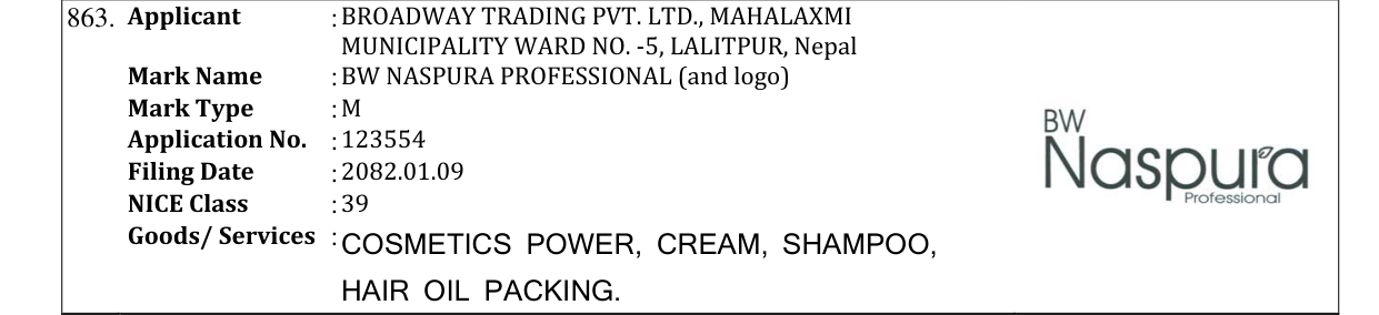 Original bulletin entry for BW NASPURA PROFESSIONAL (and logo)