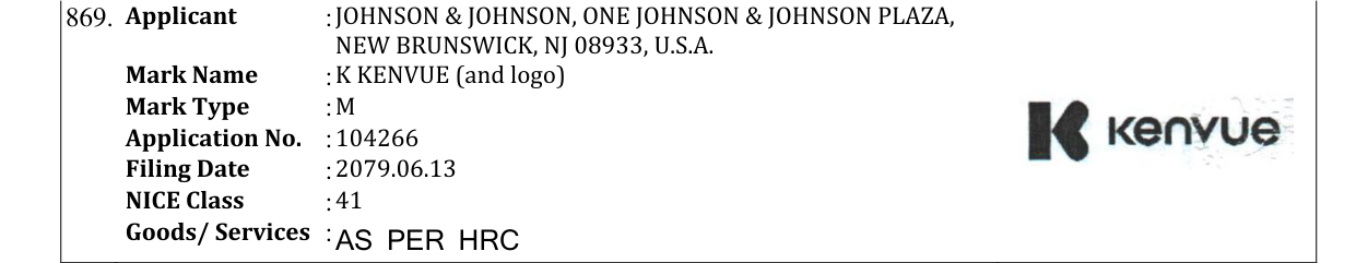 Original bulletin entry for K KENVUE (and logo)