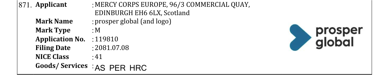 Original bulletin entry for prosper global (and logo)