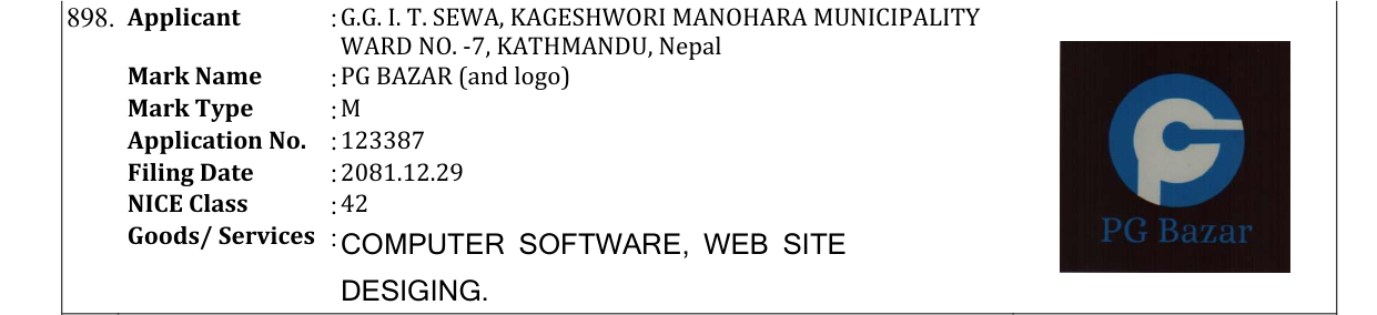 Original bulletin entry for PG BAZAR (and logo)