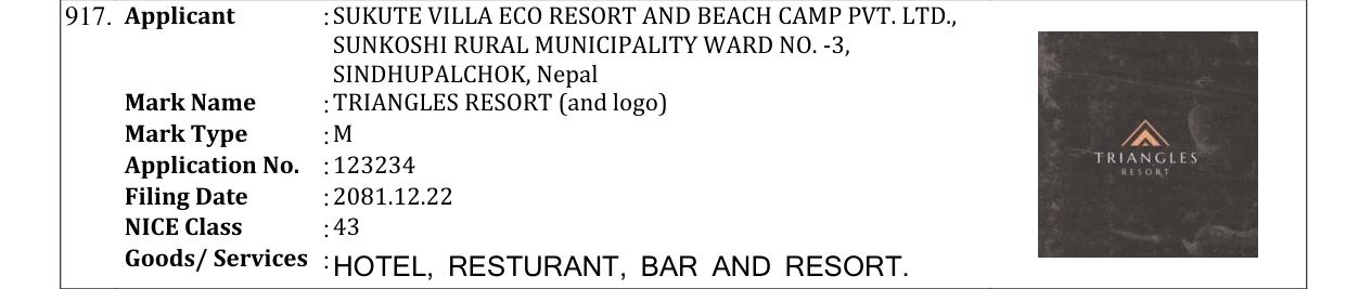 Original bulletin entry for TRIANGLES RESORT (and logo)