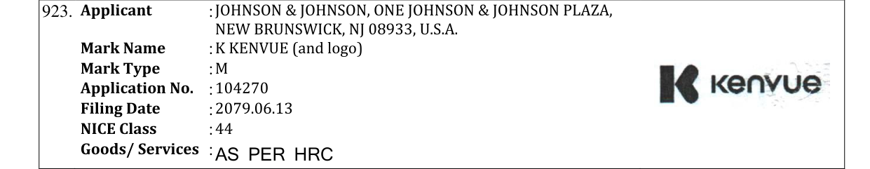 Original bulletin entry for K KENVUE (and logo)