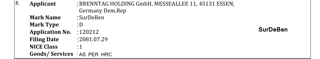 Original bulletin entry for SurDeBen