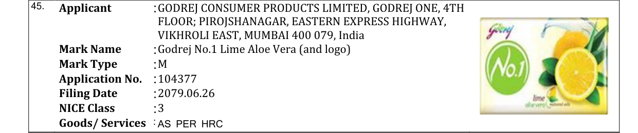 Original bulletin entry for Godrej No.1 Lime Aloe Vera (and logo)