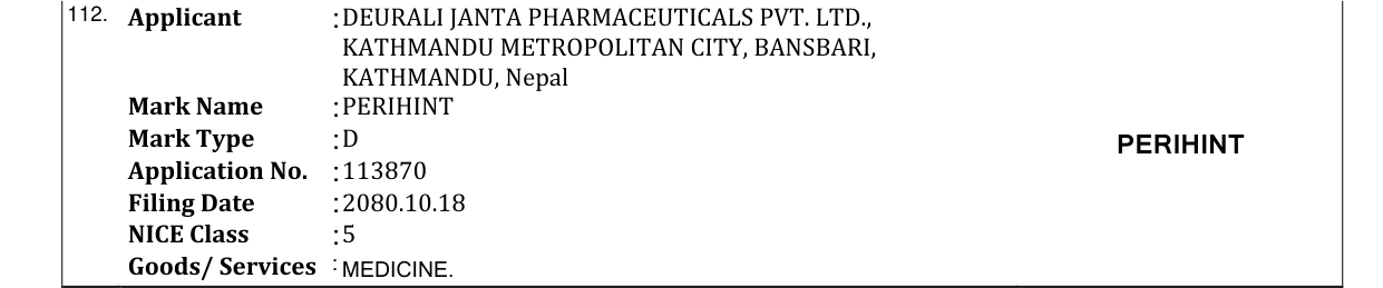 Original bulletin entry for PERIHINT