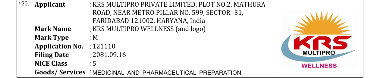 Original bulletin entry for KRS MULTIPRO WELLNESS (and logo)