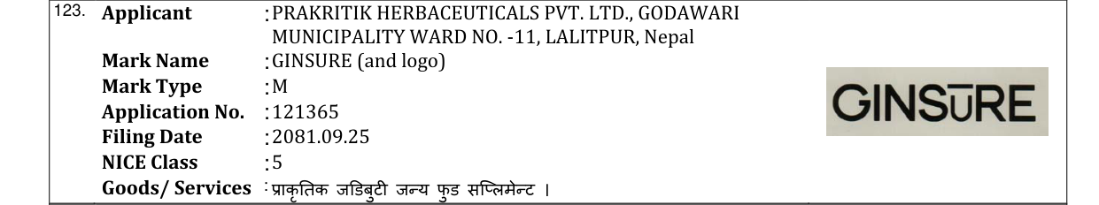 Original bulletin entry for GINSURE (and logo)