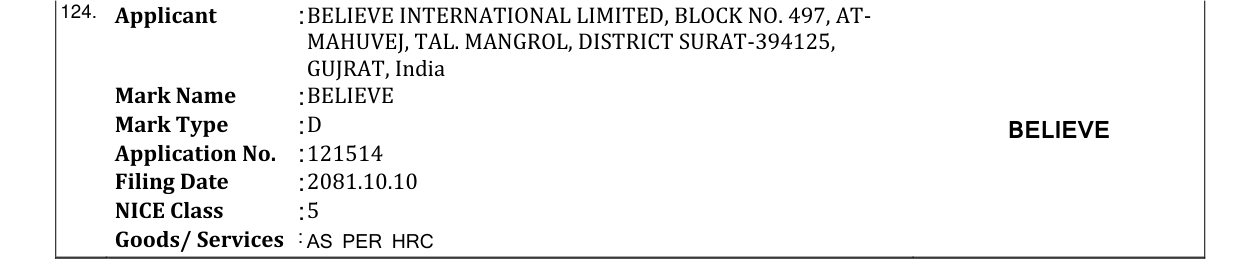 Original bulletin entry for BELIEVE