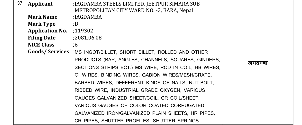 Original bulletin entry for JAGDAMBA