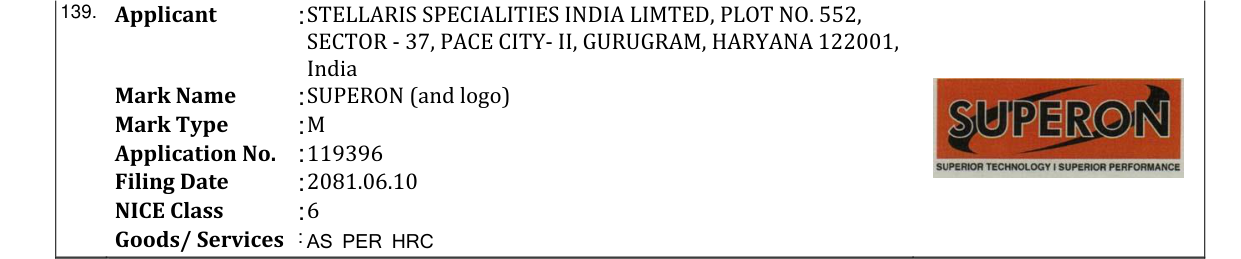 Original bulletin entry for SUPERON (and logo)