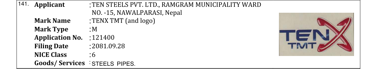 Original bulletin entry for TENX TMT (and logo)