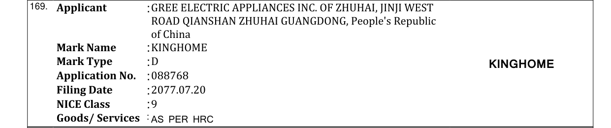 Original bulletin entry for KINGHOME