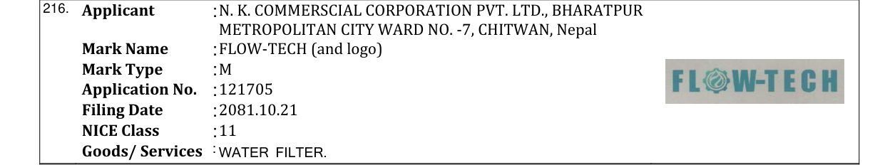Original bulletin entry for FLOW-TECH (and logo)